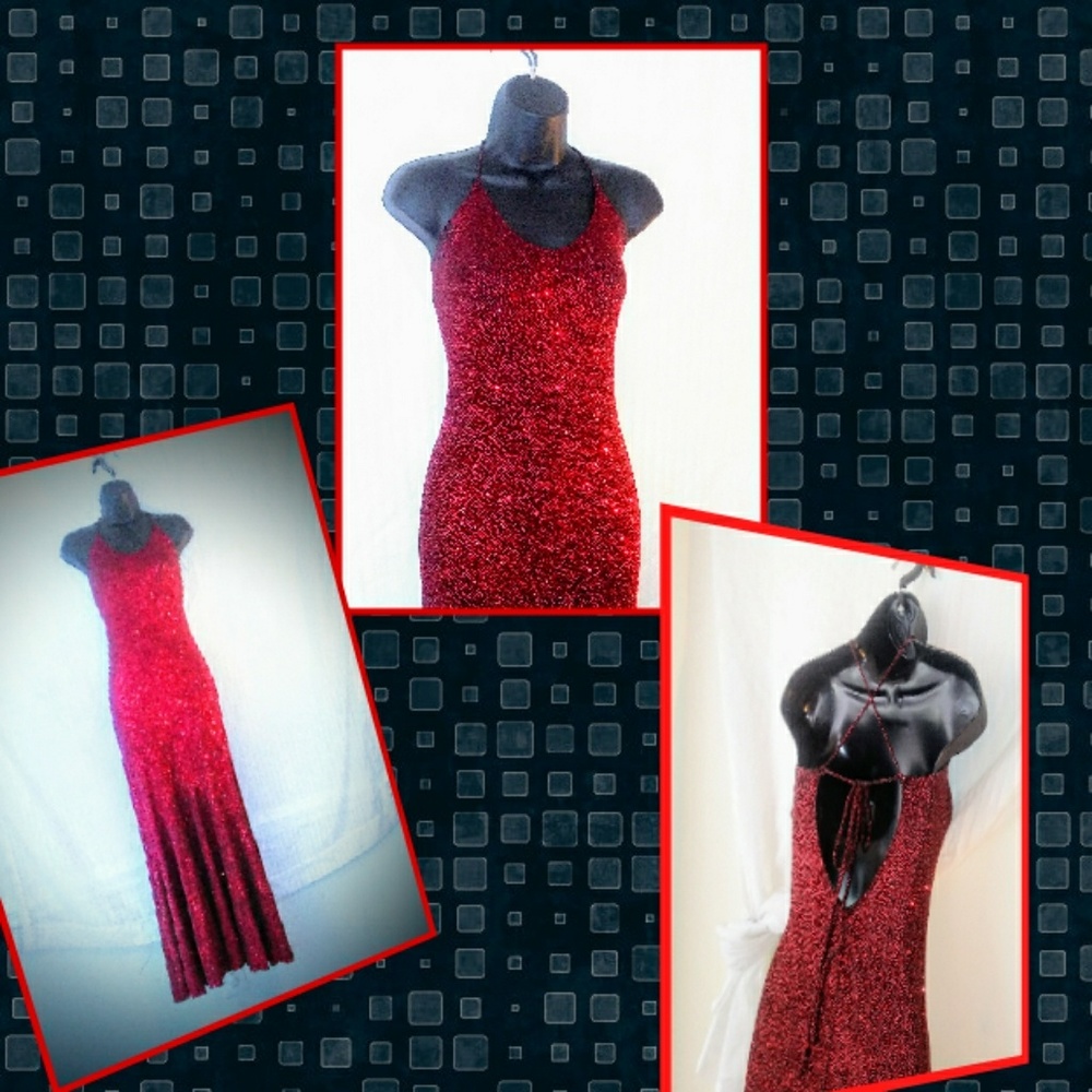 Red Glittery Sparkly Spandex Evening Dress
